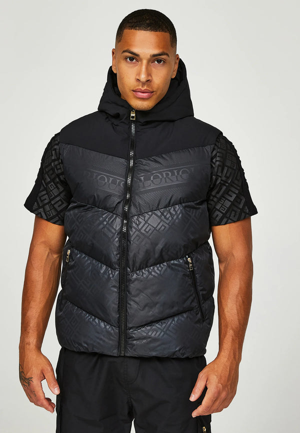 Glorious Gangsta ROCAVIN HOODED GILET Waistcoat - BLACK