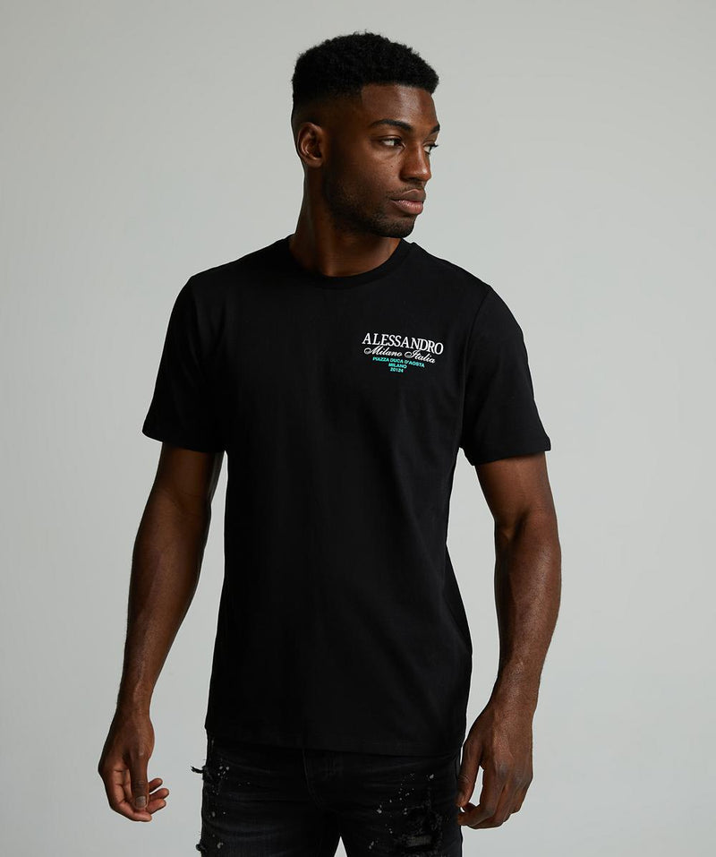 Alessandro Zavetti Montanelli T-Shirt JET BLACK / WHITE / TIFFANY