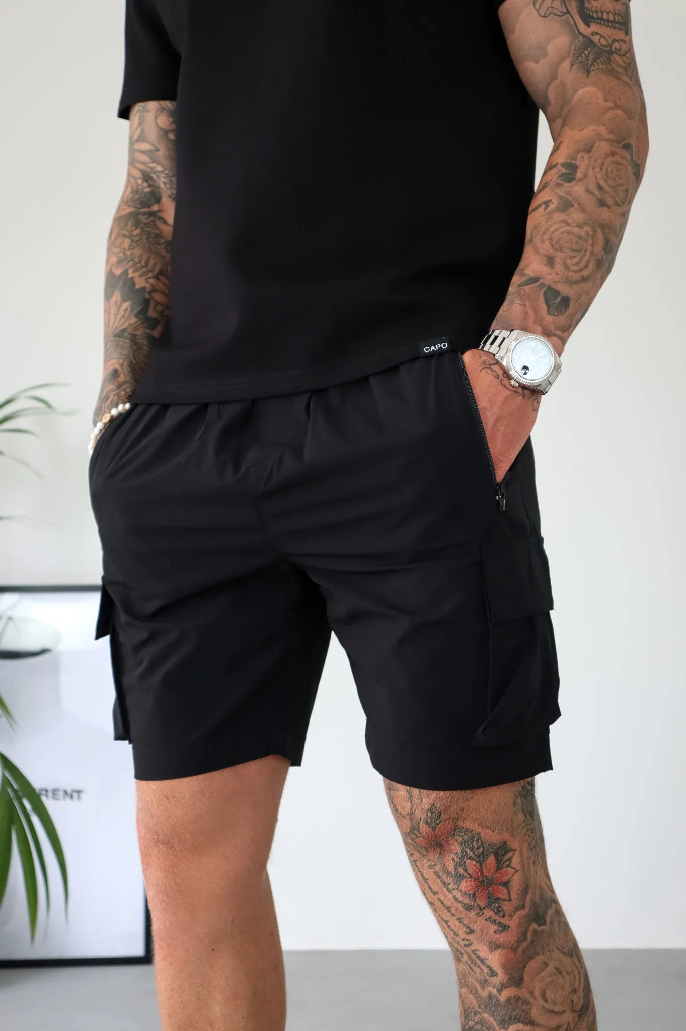 Capo UTILITY aesthetic fitting Cargo Short COLOUR Black