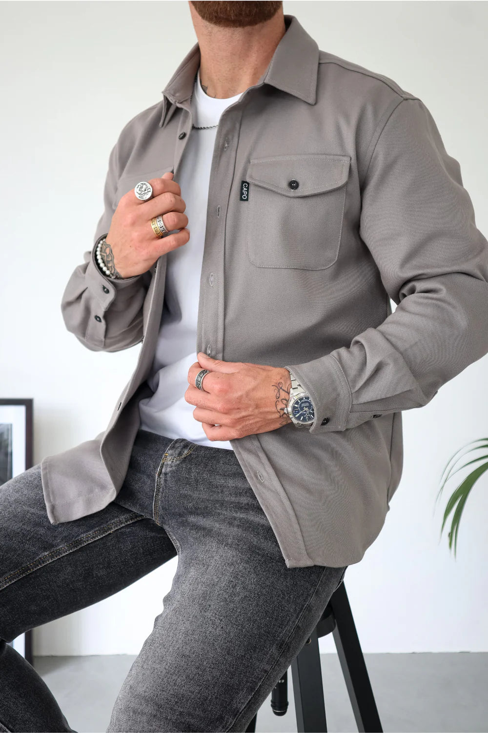 Capo Long sleeve Tailored fit Overshirt - GREY