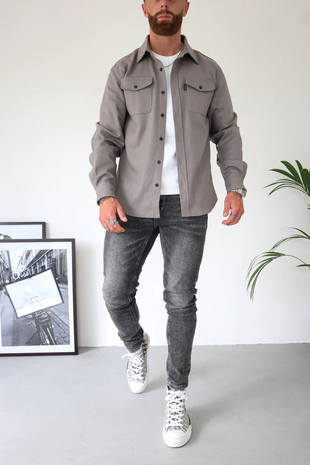 Capo Long sleeve Tailored fit Overshirt - GREY