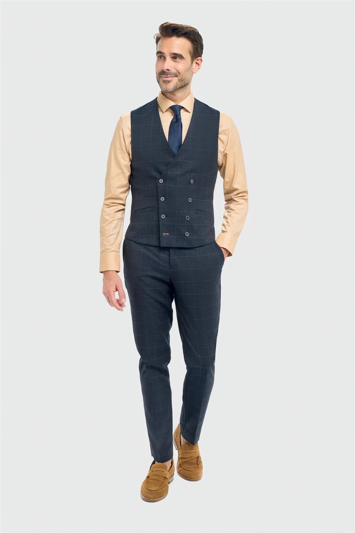 House of Cavani Torino Navy Double Breasted Waistcoat