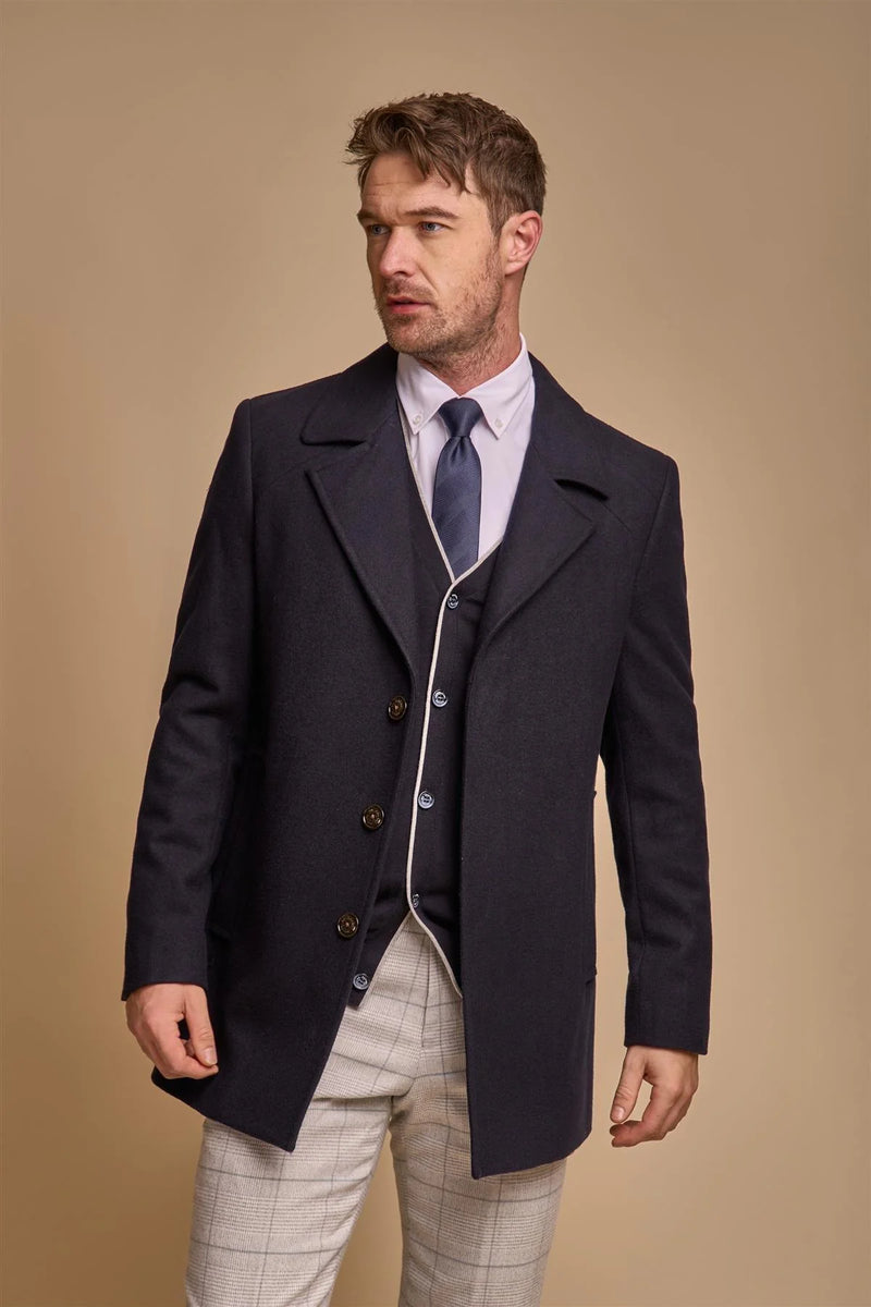 House Of Cavani Marcus tailored fit long length Coat - NAVY