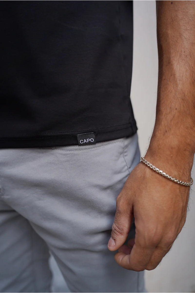 Capo MERCERISED Cotton Crew Neck T-Shirt - BLACK
