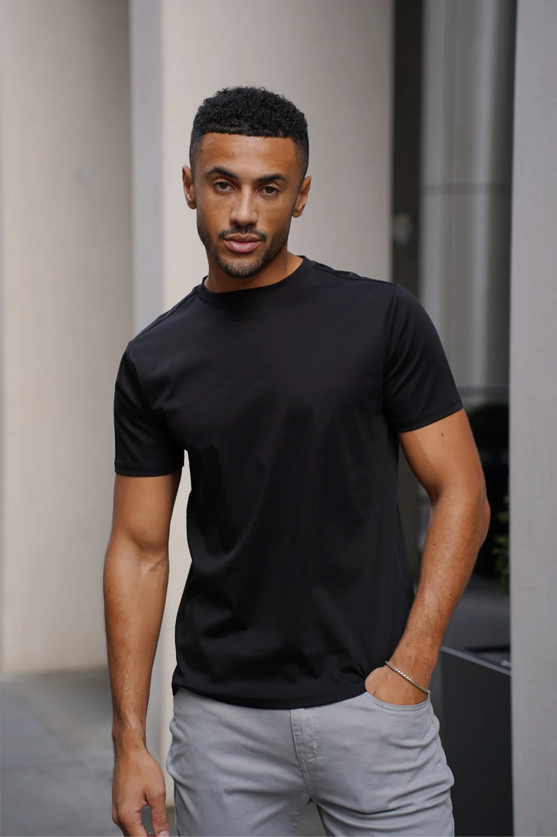Capo MERCERISED Cotton Crew Neck T-Shirt - BLACK