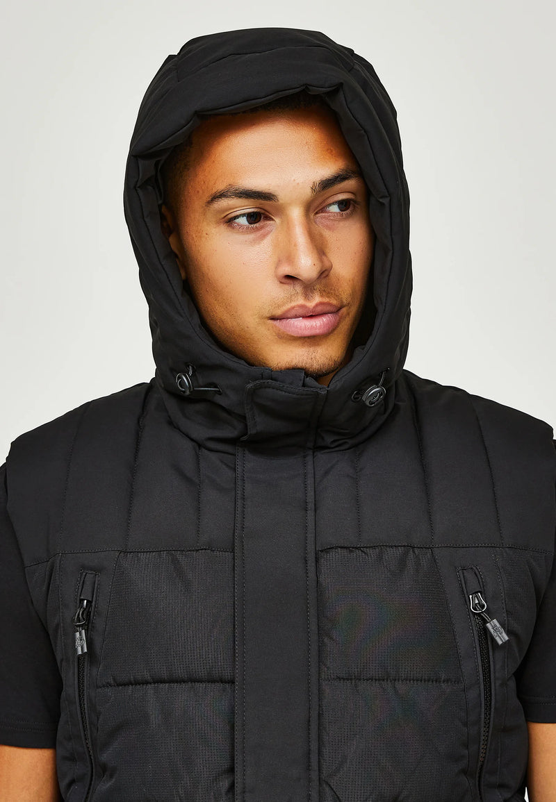 Kings Will Dream DEYTON SHORT HOODED PUFFER GILET - Waistcoat BLACK