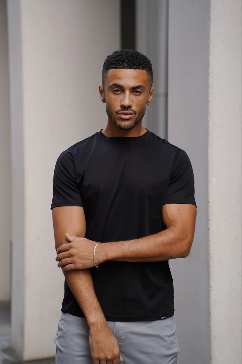 Capo MERCERISED Cotton Crew Neck T-Shirt - BLACK