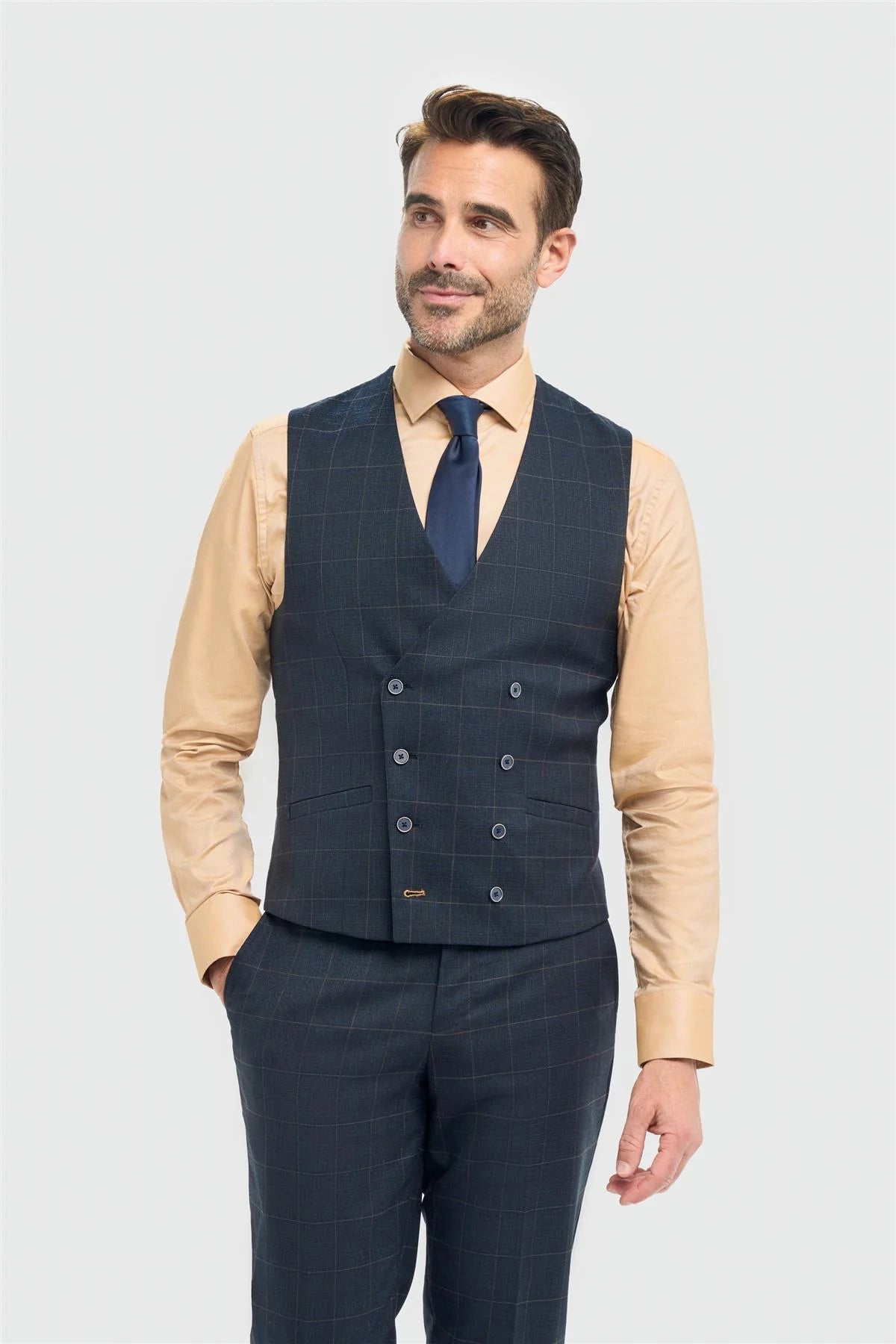 House of Cavani Torino Navy Double Breasted Waistcoat