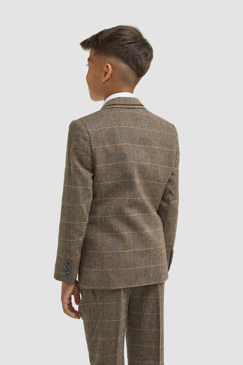 House of Cavani Boys Albert Brown Tweed Check Suit