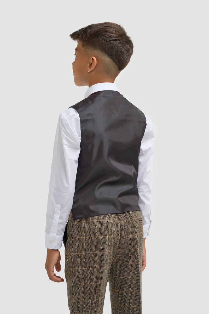 House of Cavani Boys Albert Brown Tweed Check Suit
