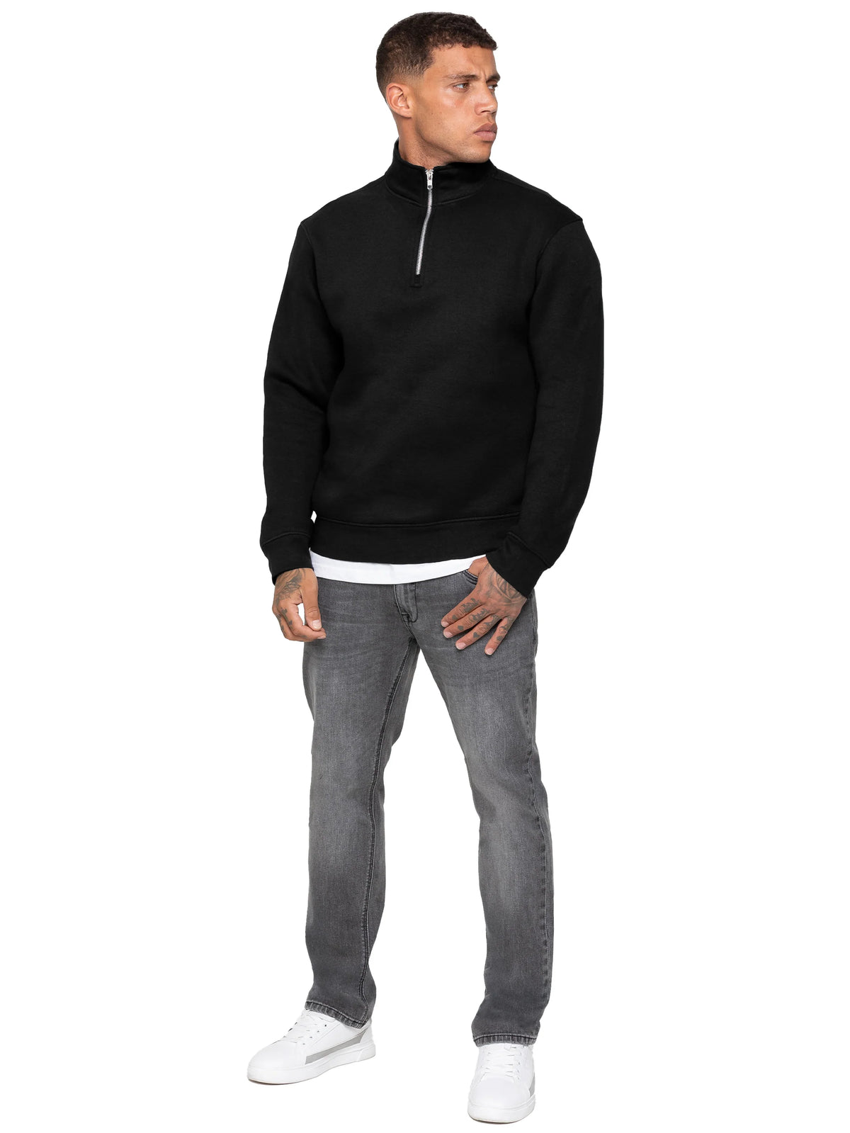 Enzo Jeans Maximo Half Zip Fleece Sweatshirt Black
