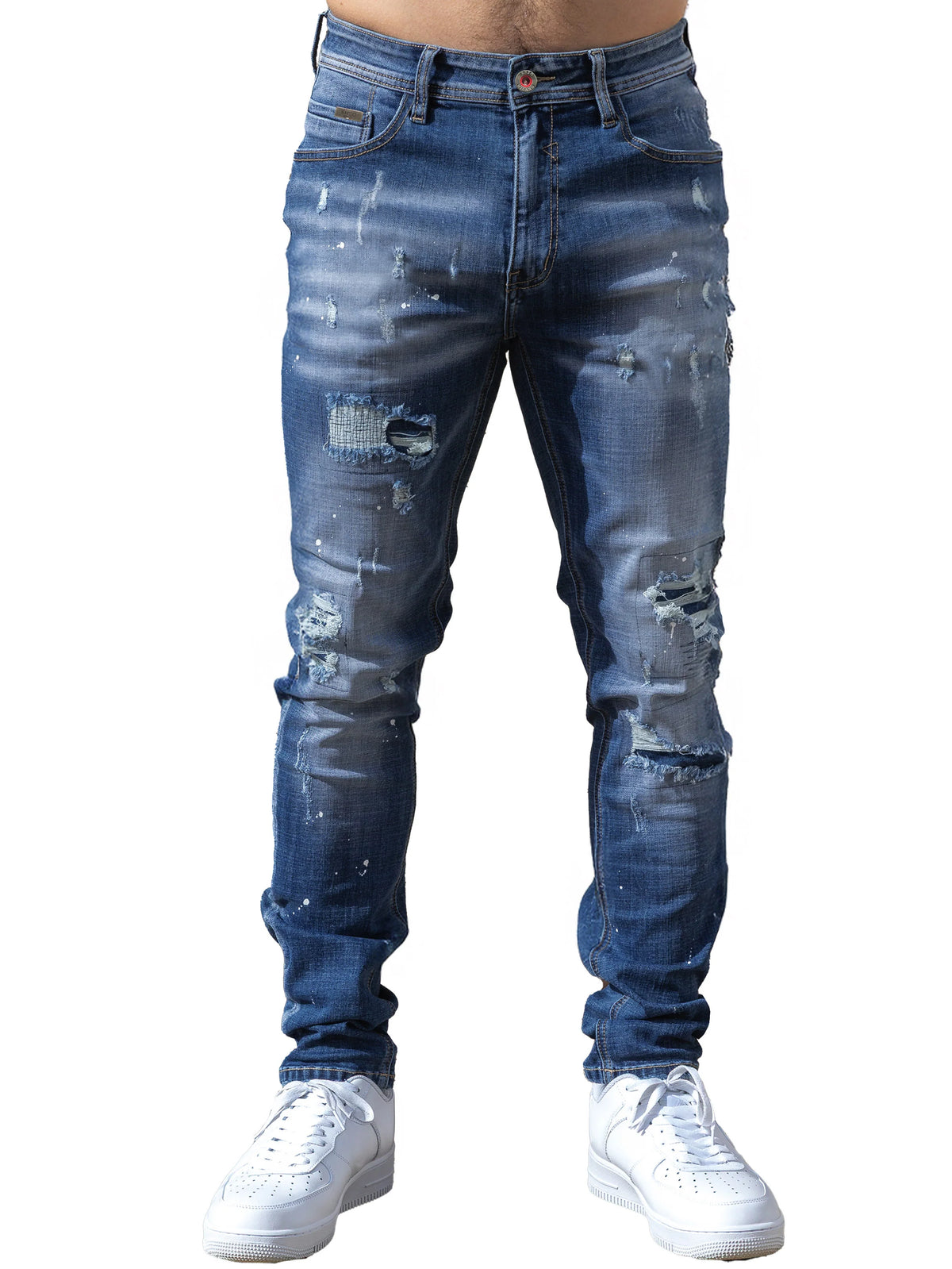 Enzo Jeans Rocco Slim Fit Ripped Jeans Mid Stonewash Blue