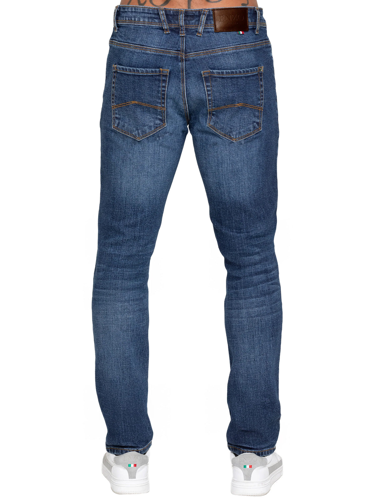 Enzo Jeans Adone Tapered Fit Jeans Mid Stonewash Blue