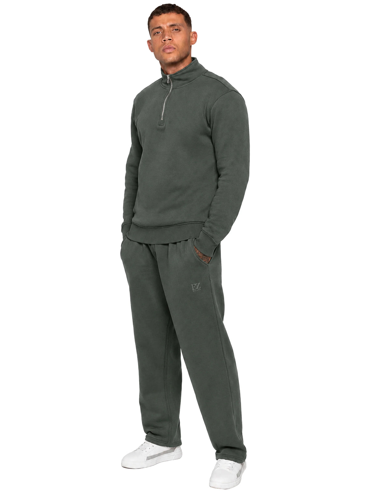Enzo Jeans Maximo Half Zip Fleece Sweatshirt Smoke Green