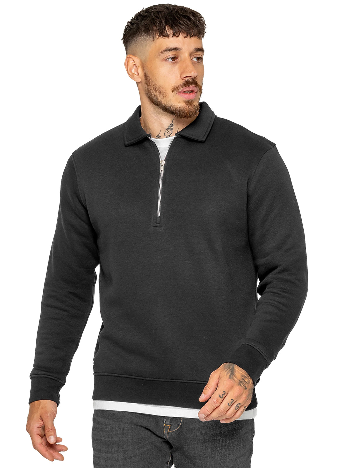 Enzo Jeans Marcello Quarter Zip Collar Sweatshirt Black