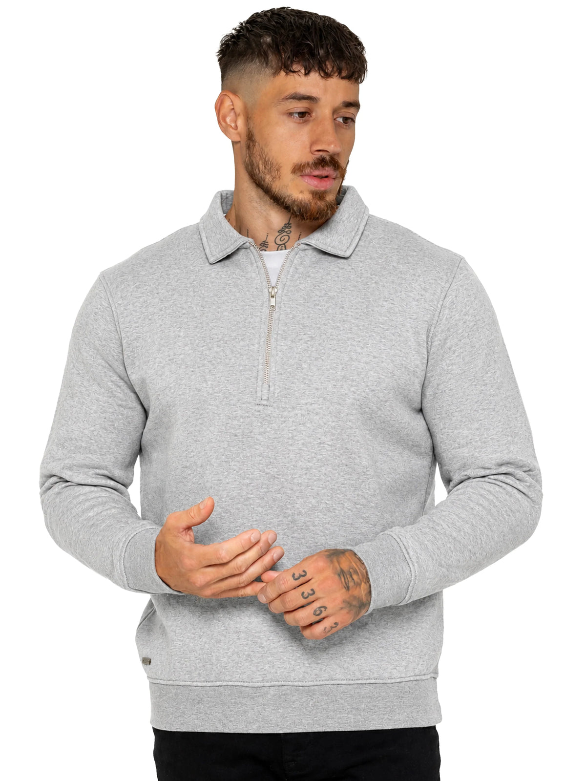 Enzo Jeans Marcello Quarter Zip Collar Sweatshirt Light Grey