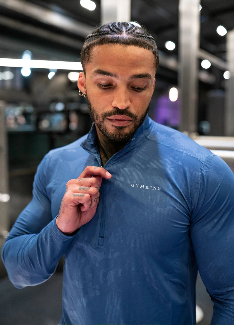 Gym King Debossed Camo 1/4 Zip Funnel - Moonlight Blue