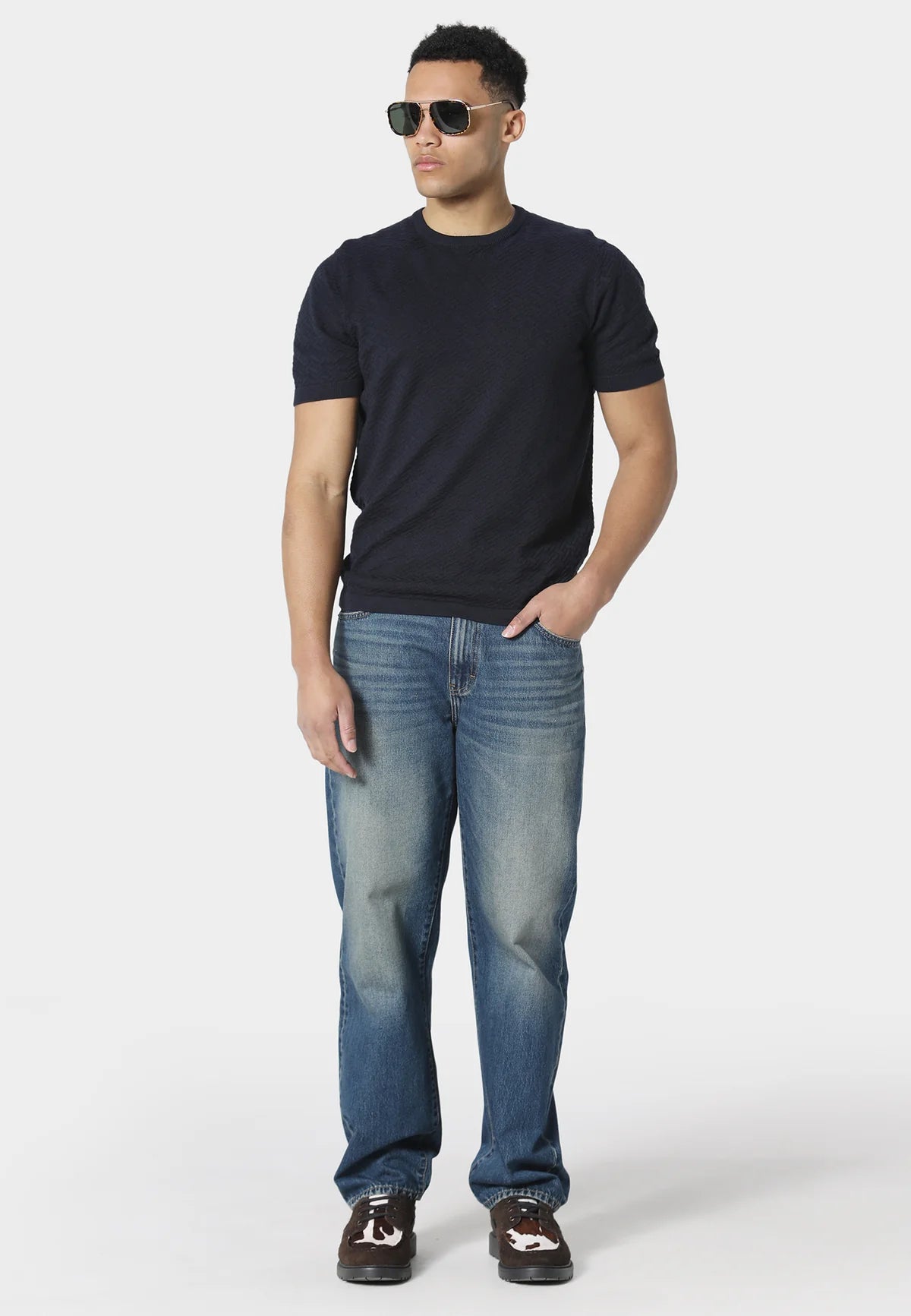 883 Police BURNA TRUE NAVY KNITTED T-SHIRT