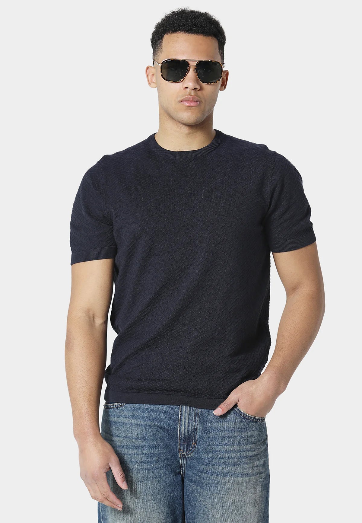 883 Police BURNA TRUE NAVY KNITTED T-SHIRT