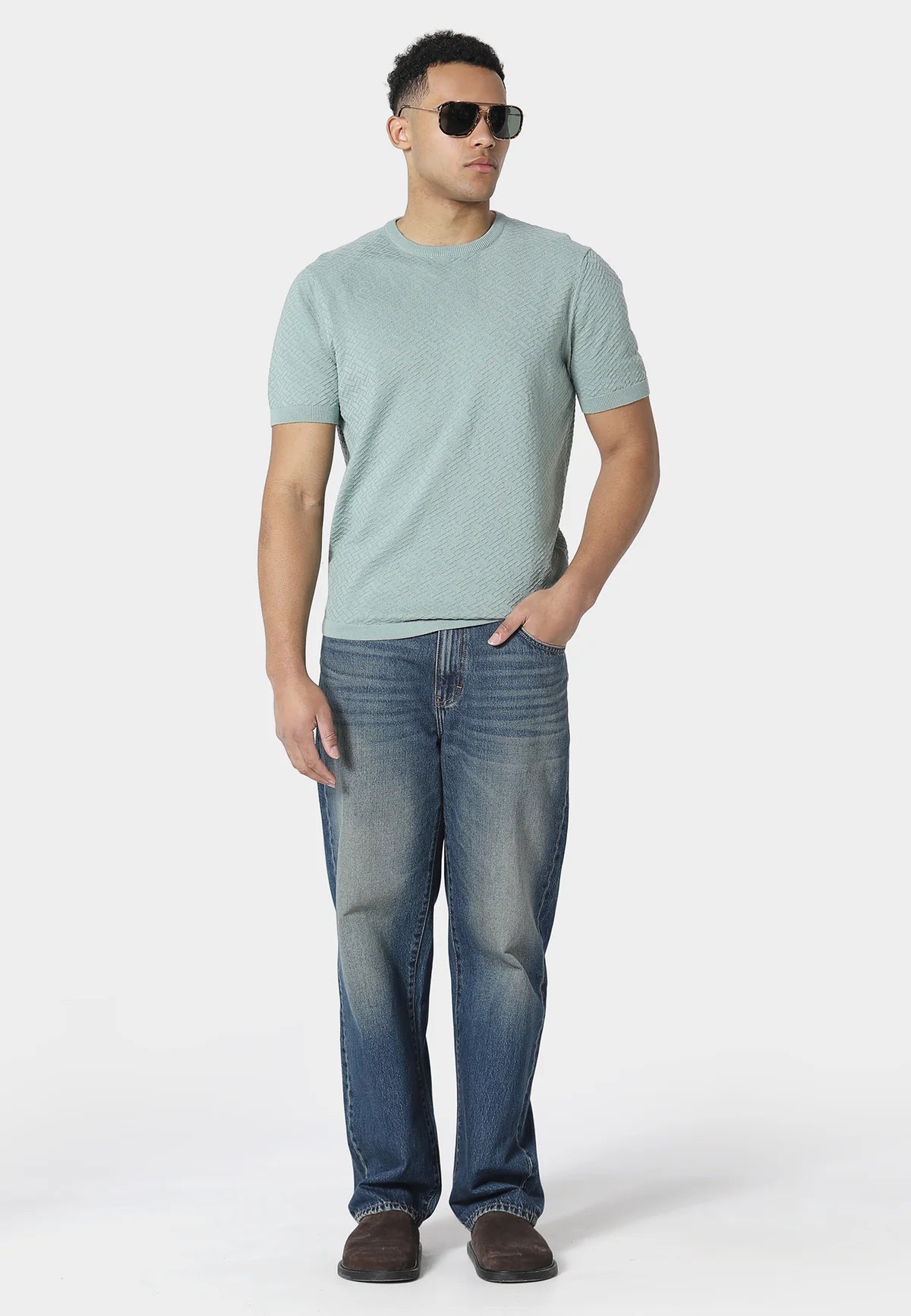 883 Police BURNA PALE AQUA KNITTED T-SHIRT