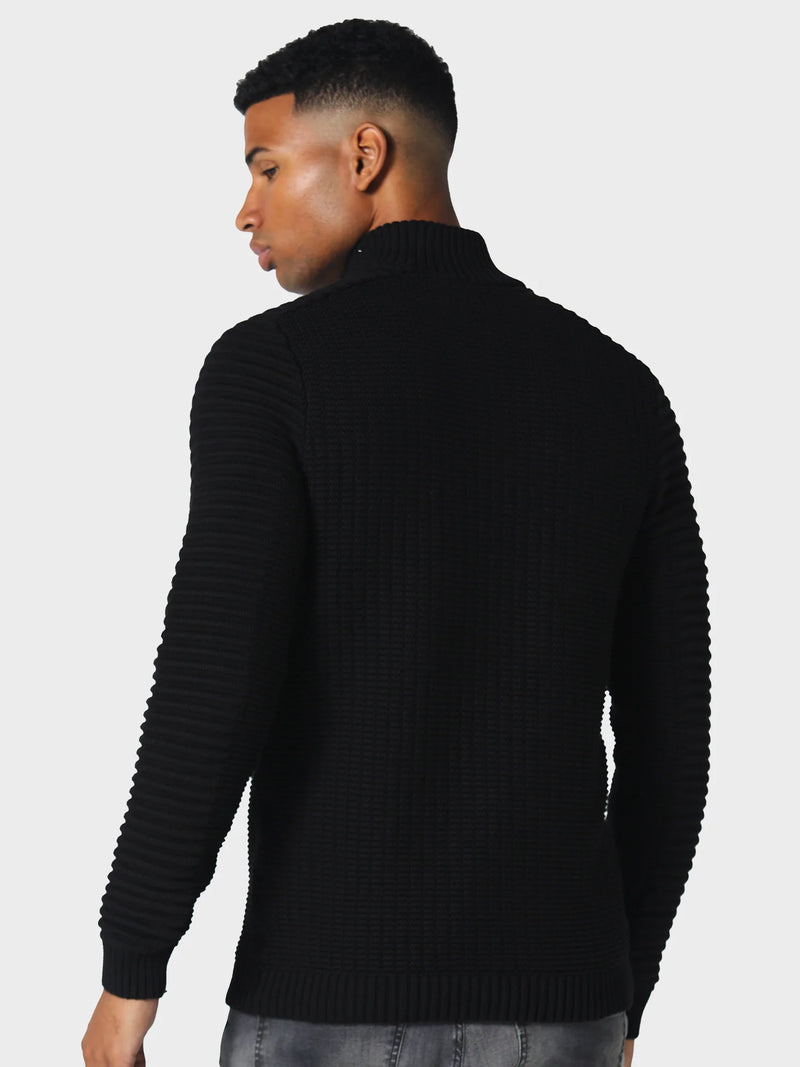 883 Police Cromer 3/4 zip funnel neck knitwear -  BLACK
