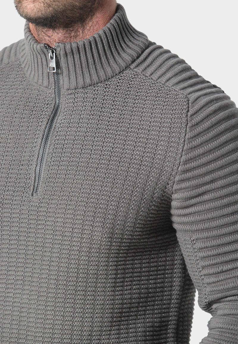 883 Police Collupton Biker Knit 3/4 Zip Funnel Neck CHARCOAL