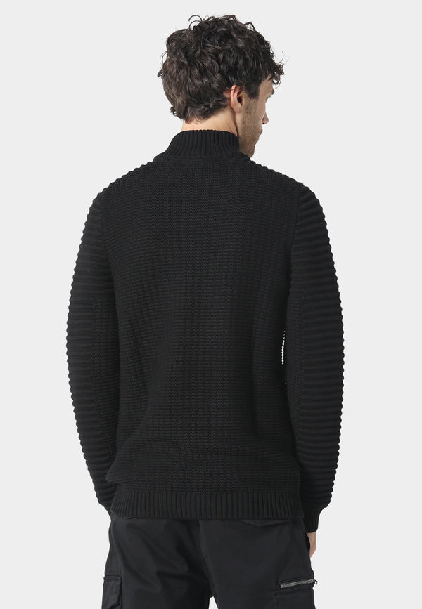 883 Police Collupton Biker Knit 3/4 Zip Funnel Neck - BLACK