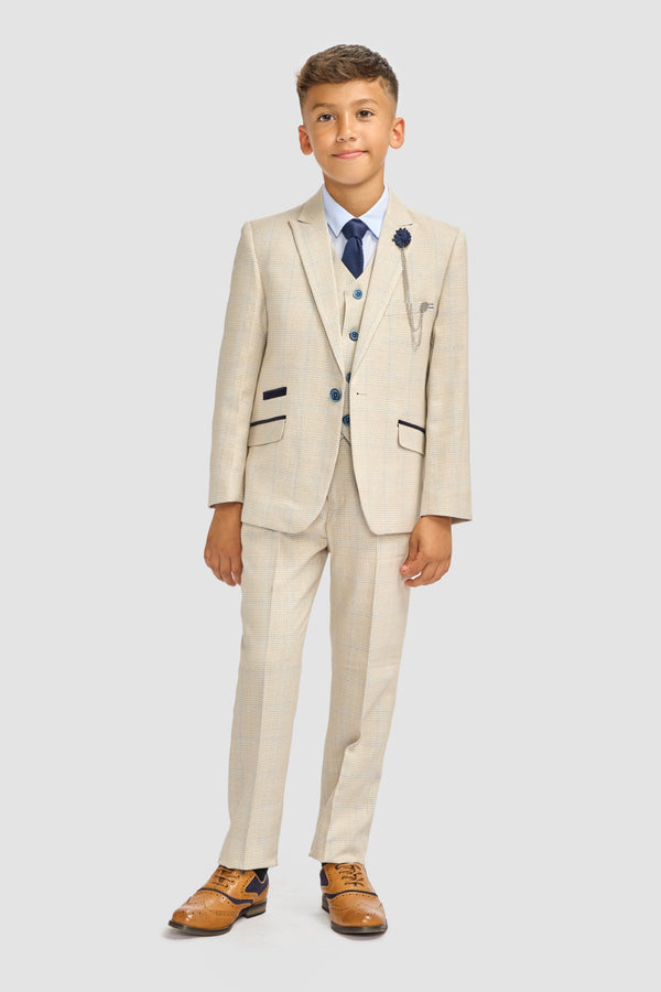 House Of Cavani Boys Caridi Beige Three Piece Suit