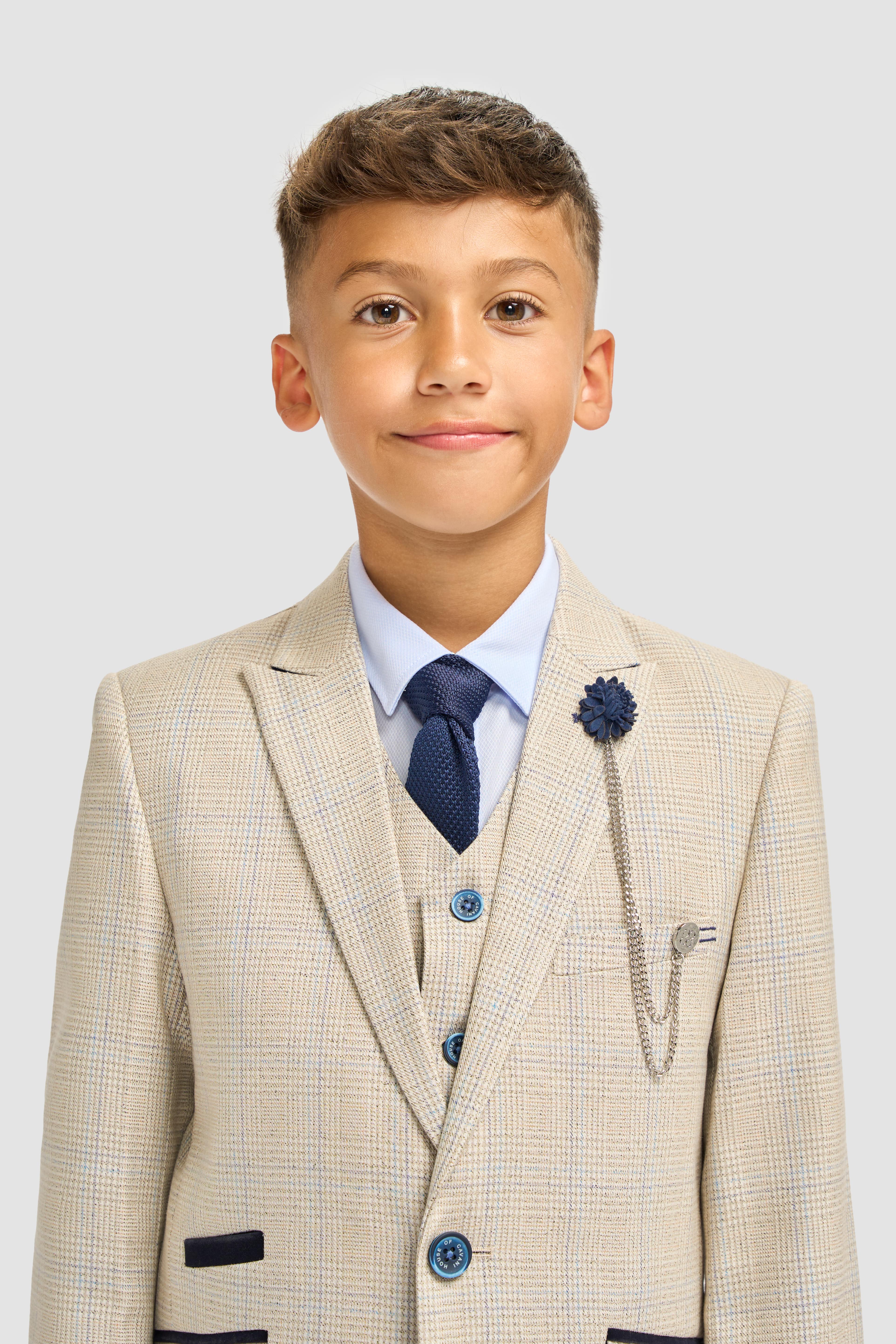 House Of Cavani Boys Caridi Beige Three Piece Suit