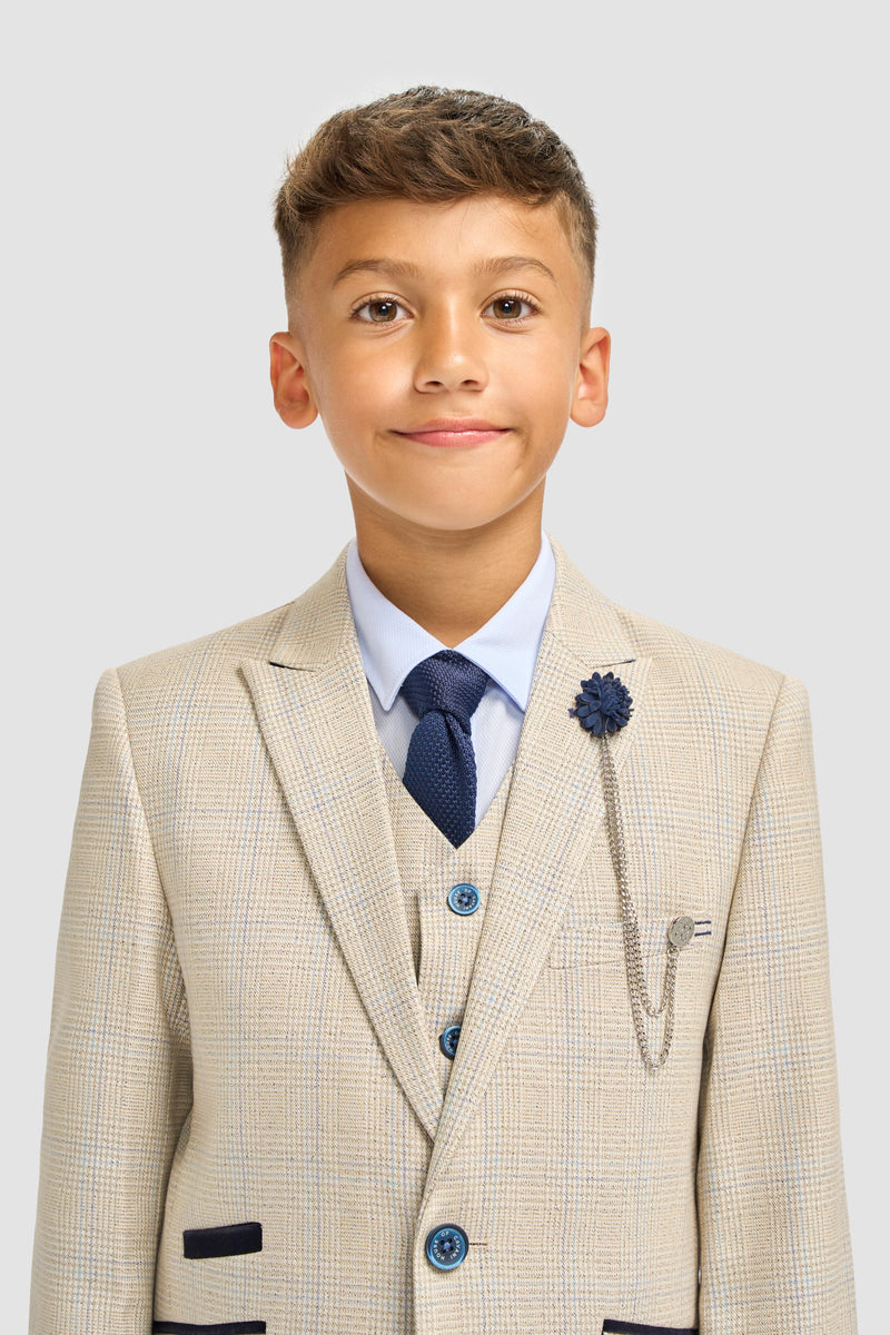 House Of Cavani Boys Caridi Beige Three Piece Suit