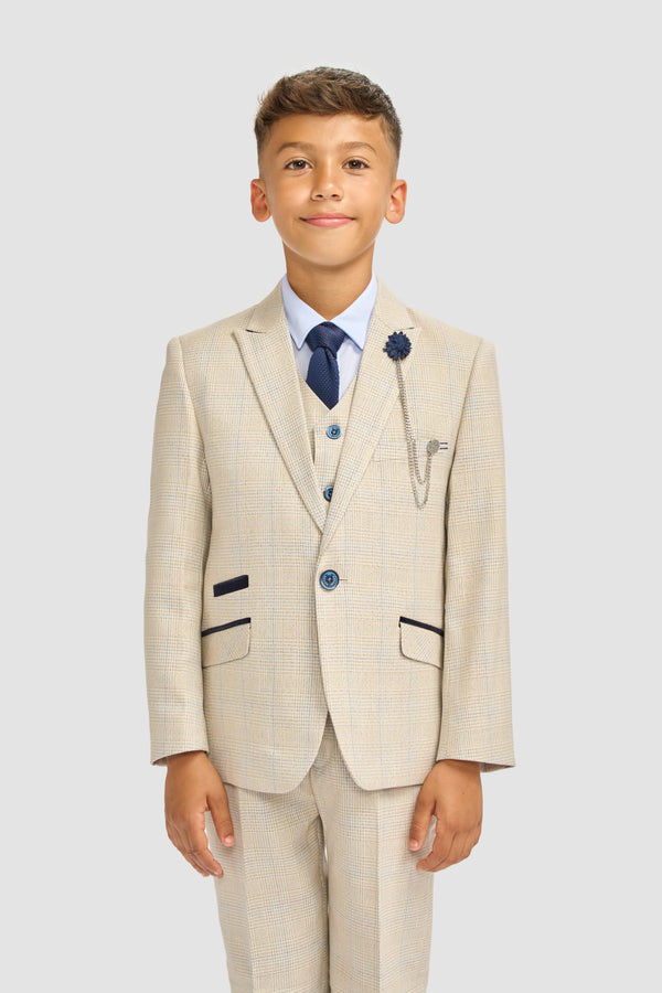 House Of Cavani Boys Caridi Beige Three Piece Suit