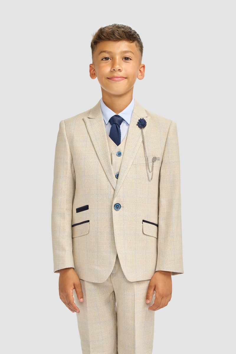House Of Cavani Boys Caridi Beige Three Piece Suit