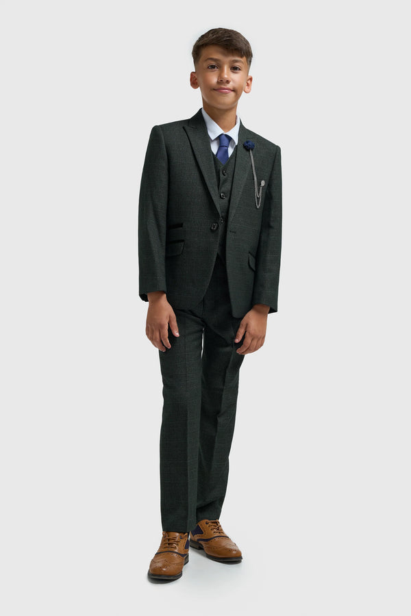 House of Cavani Boys Caridi Olive Three Piece Suit