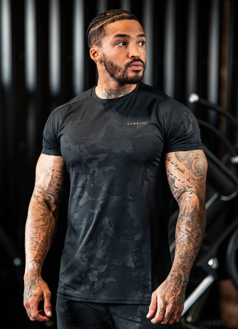 Gym King Debossed Camo SS Tee - Black