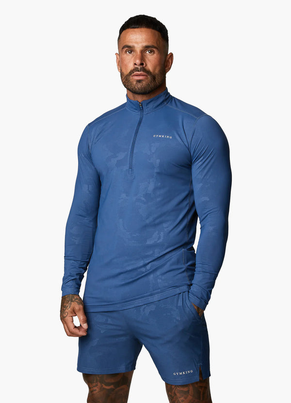 Gym King Debossed Camo 1/4 Zip Funnel - Moonlight Blue