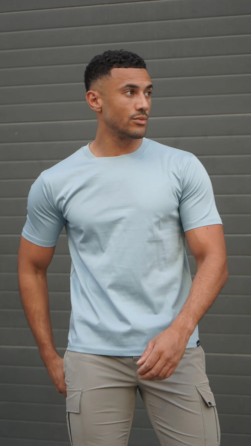 Capo MERCERISED Cotton Crew Neck T-Shirt - Pale Blue