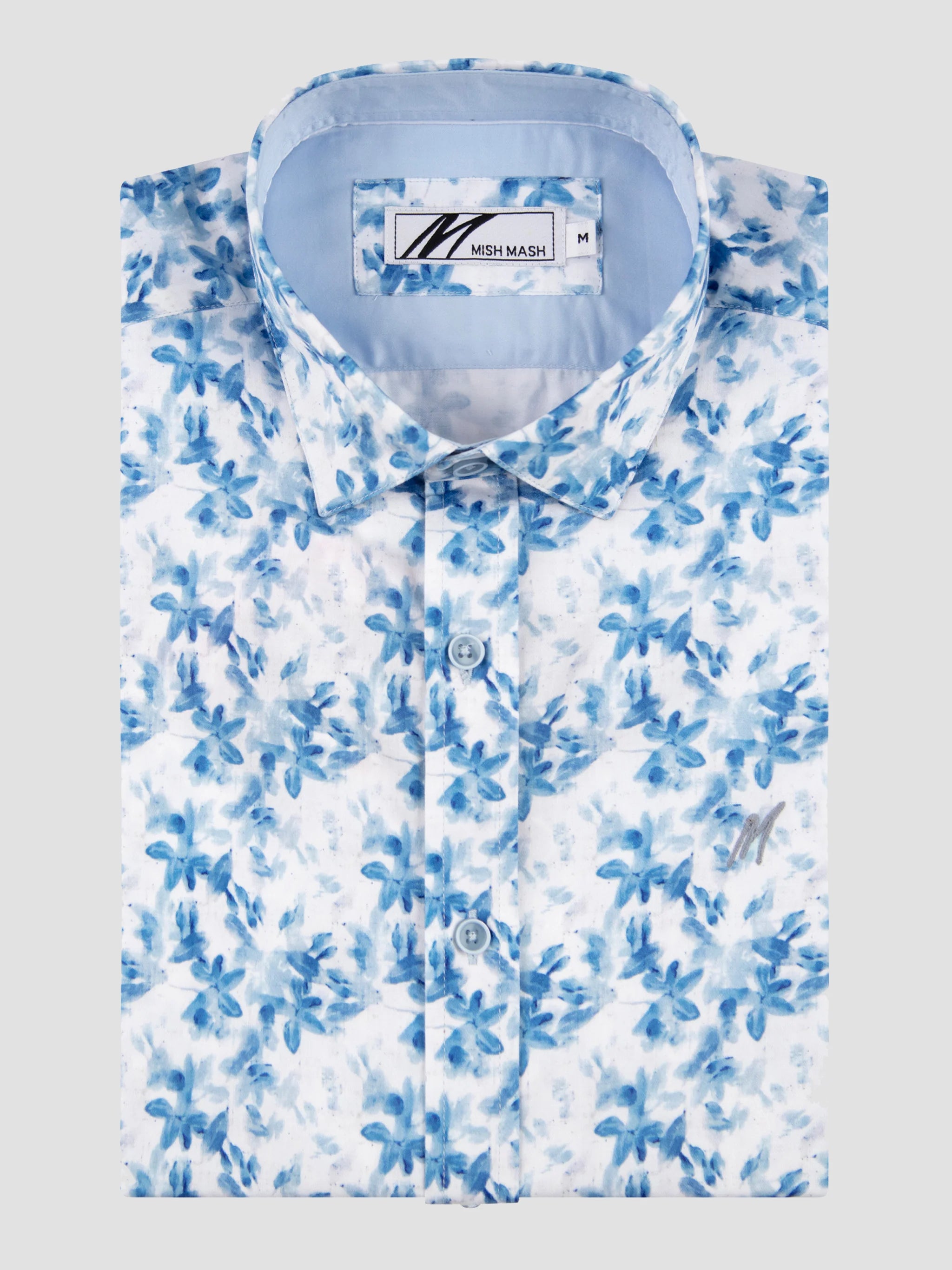 Mish Mash GULF  Short Sleeve Cotton SHIRT - WHITE & SKY