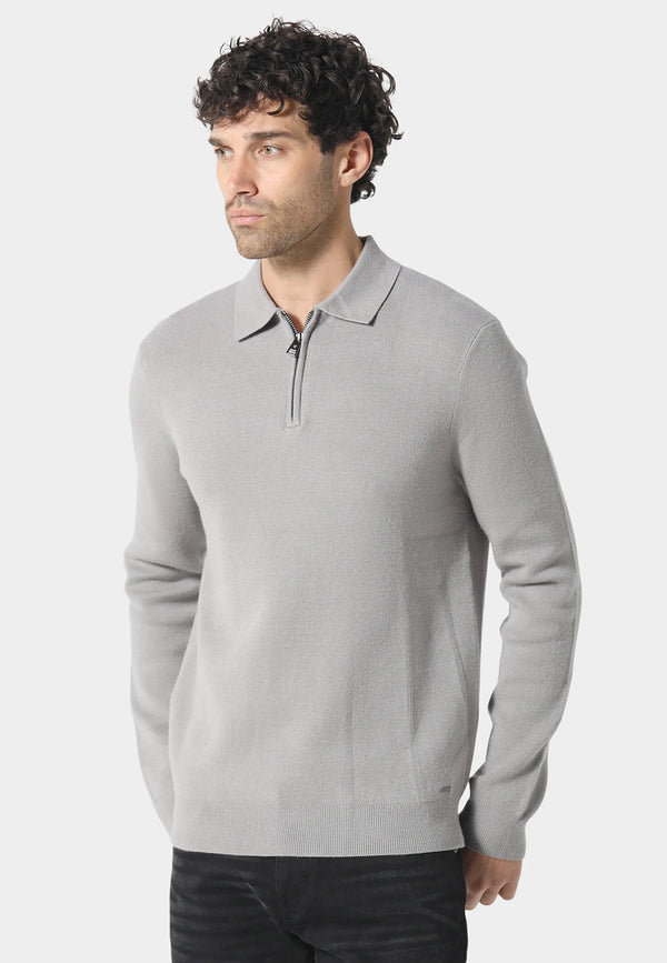 883 Police Harlem 1/4 Zip Knit Ribbed Collar & Cuff - DESERT