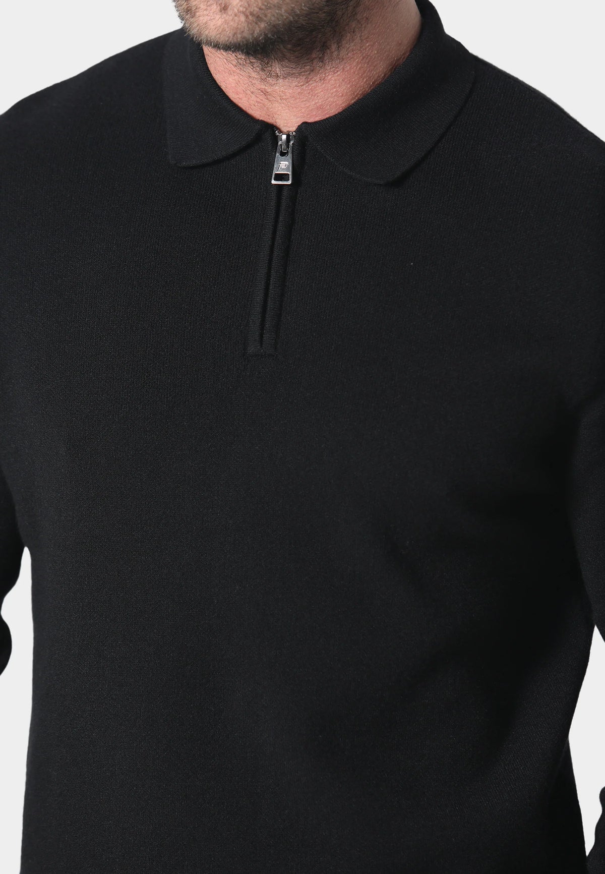 883 Police Harlem 1/4 Zip Knit Ribbed Collar & Cuff - BLACK