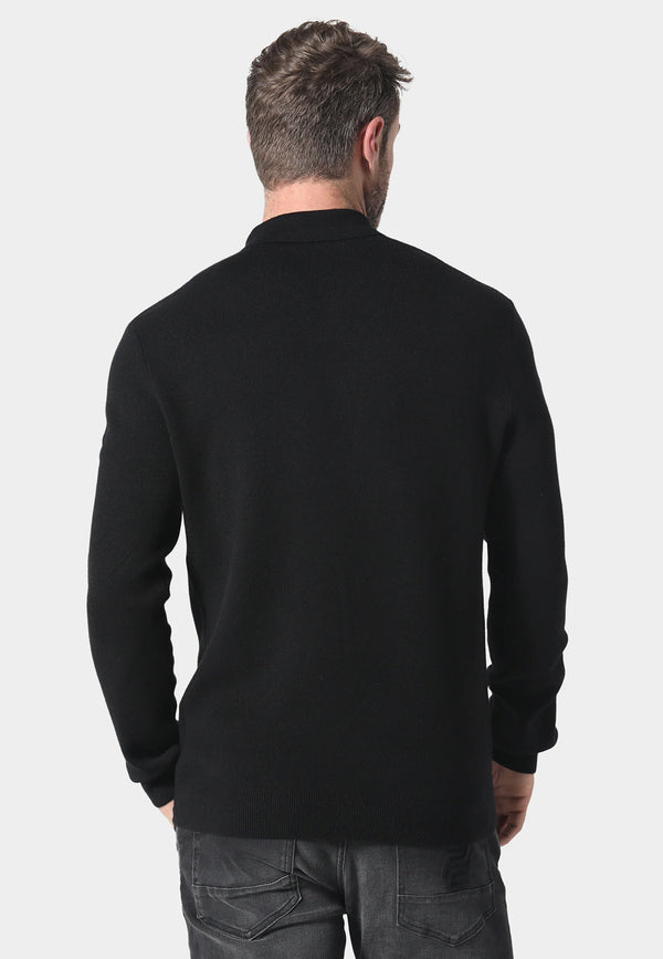 883 Police Harlem 1/4 Zip Knit Ribbed Collar & Cuff - BLACK