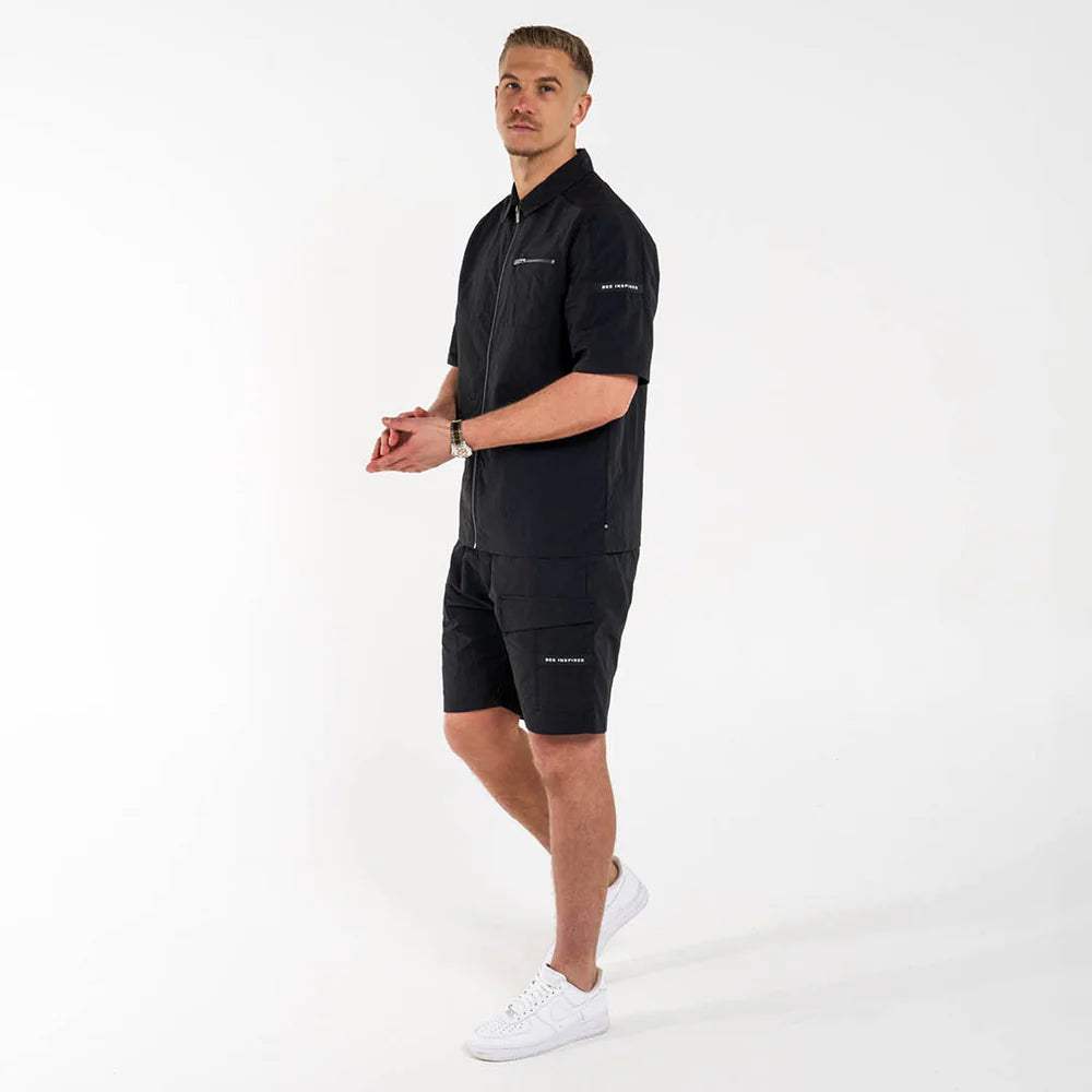 Bee Inspired Hanley front zip Over Shirt in BLACK