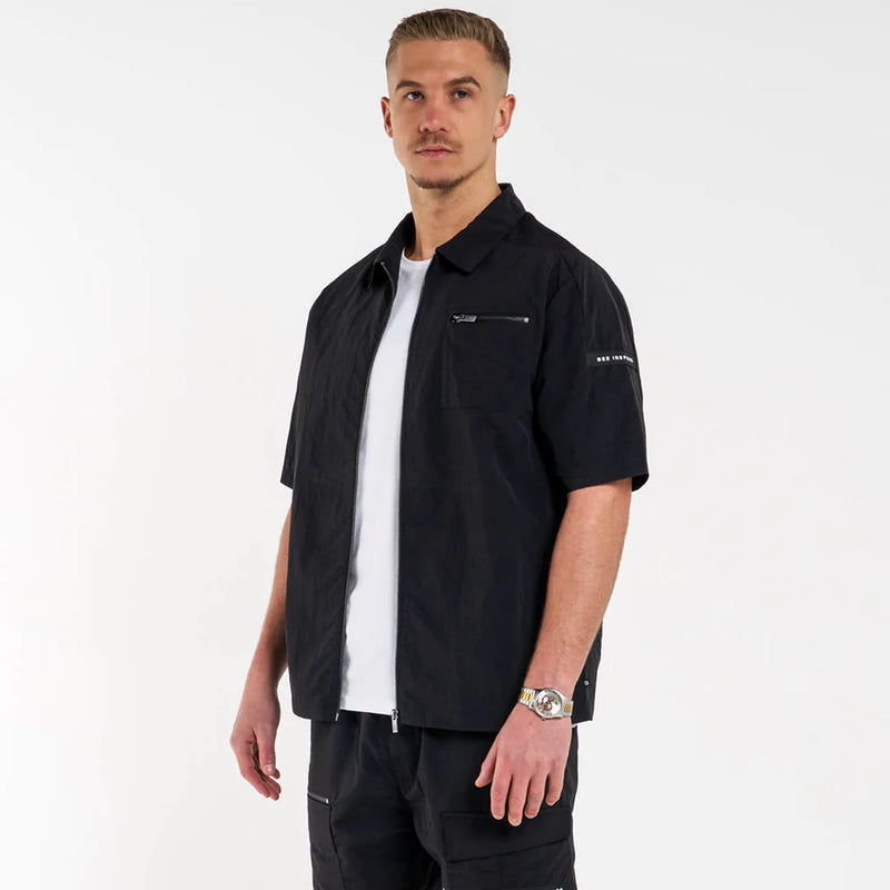 Bee Inspired Hanley front zip Over Shirt in BLACK