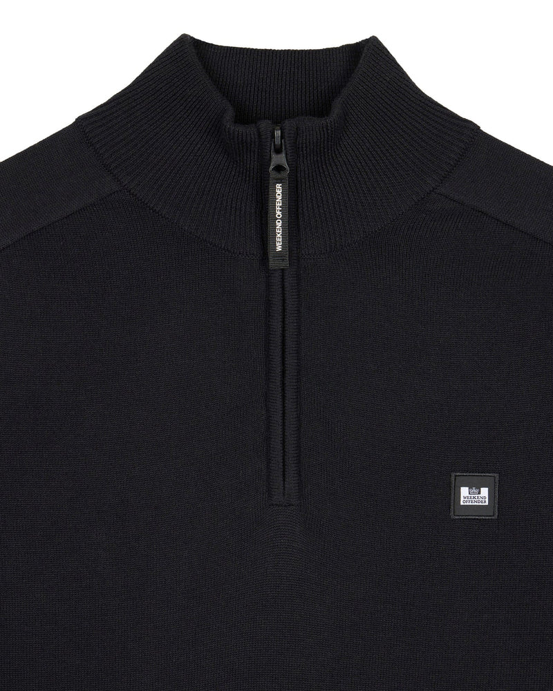 Weekend Offender PIERRE KNITTED QUARTER ZIP SWEATER BLACK