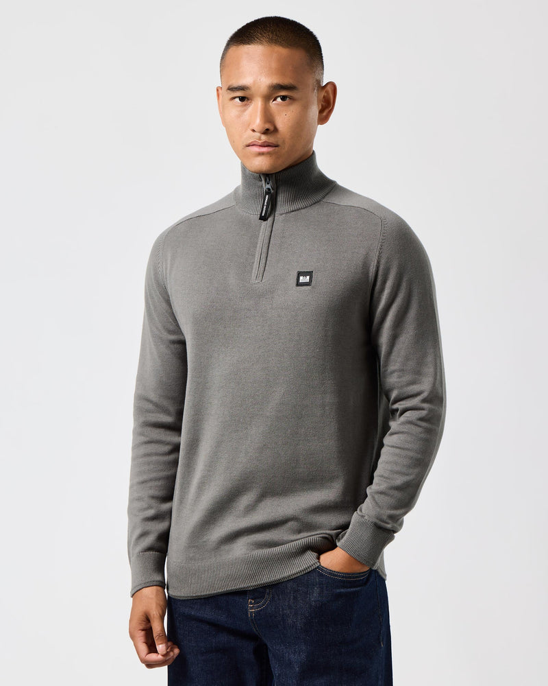 Weekend Offender Pierre Knitted Quarter Zip Sweater - Zinc