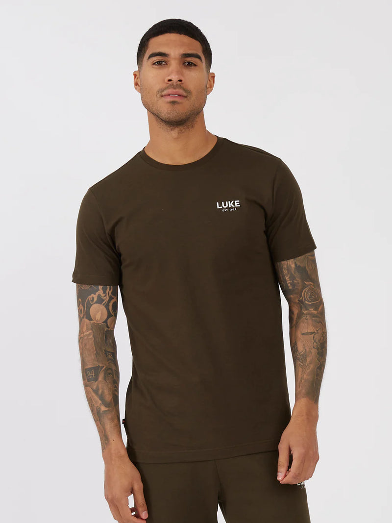 LUKE EST.1977 raised text chest print Superb T-shirt DARK GREEN