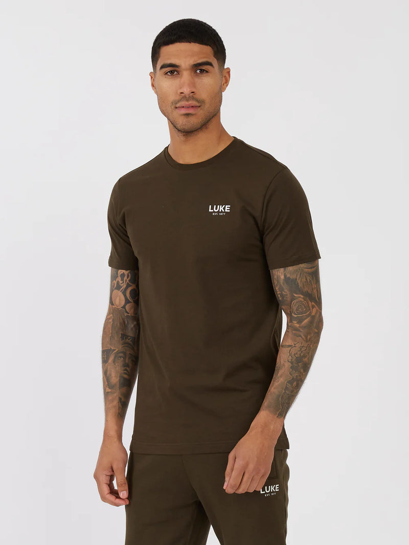 LUKE EST.1977 raised text chest print Superb T-shirt DARK GREEN
