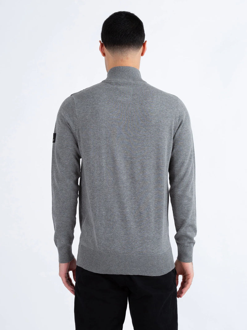 Luke HEDDON FUNNEL NECK HALF ZIP KNITTED JUMPER - MARL GREY