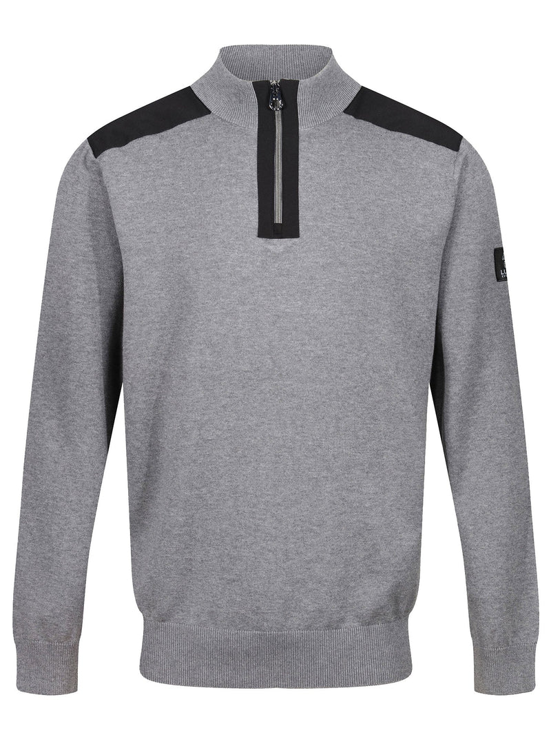 Luke HEDDON FUNNEL NECK HALF ZIP KNITTED JUMPER - MARL GREY