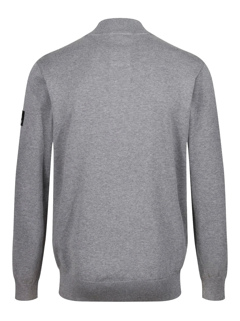Luke HEDDON FUNNEL NECK HALF ZIP KNITTED JUMPER - MARL GREY
