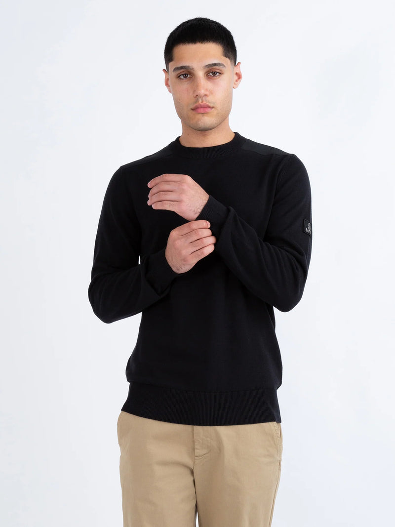Luke BERWICK PURE COTTON CREW NECK KNITTED JUMPER - BLACK